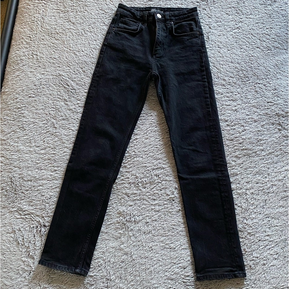 zara straight leg black jeans